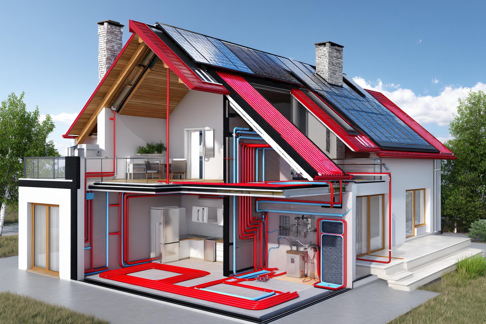 Hausquerschnitt mit Technik und Glas Glas Photovoltaik Module |

